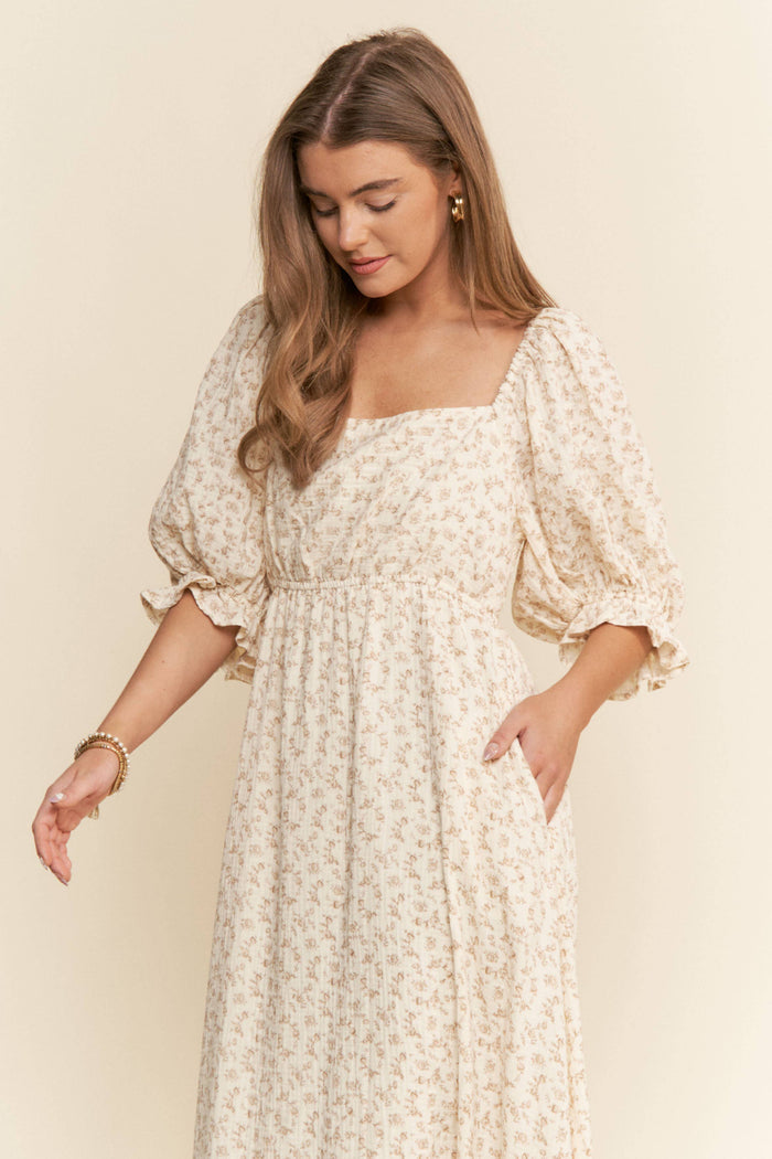 Floral Print Square Neckline Maxi Dress Neutral