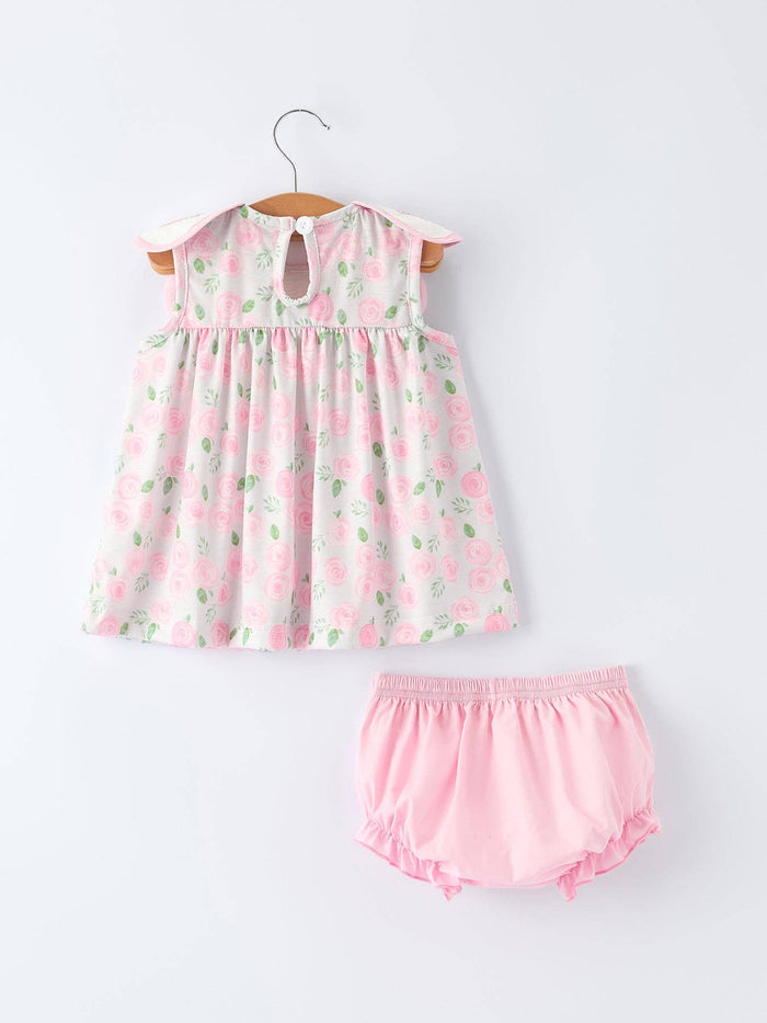 Floral Smocked Christ Bishop Christening Baby Girls Bloomer Set