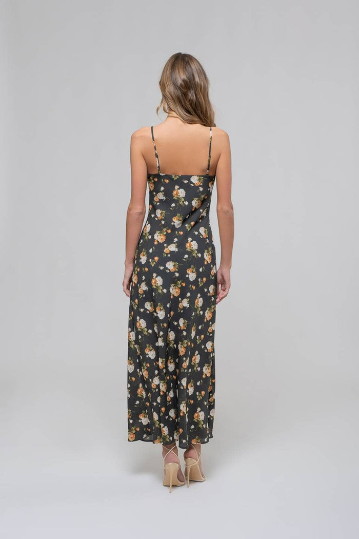 FLORAL SWEETHEART NECK CAMI MIDI DRESS: HUNTER GREEN MULTI