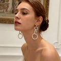 Freshwater pearl bridal earrings with 14k gold plated double circle drop design for wedding ceremony and elegant occasions