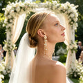 Handcrafted freshwater pearl cluster tassel bridal earrings with 14K gold plated copper, elegant long drop wedding earrings for brides.
