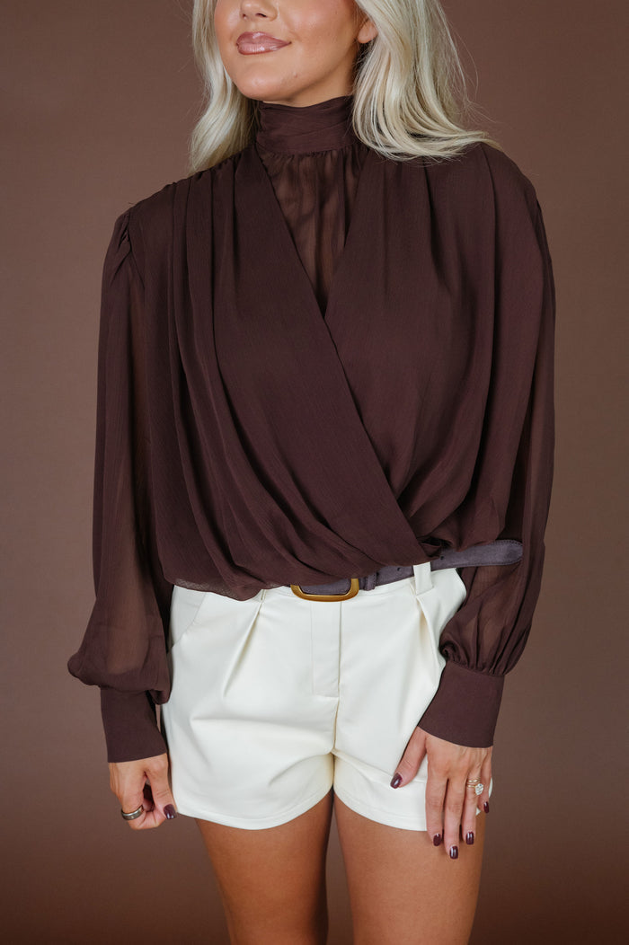 Gathered Chiffon Blouse-Brown