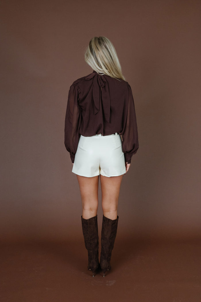 Gathered Chiffon Blouse-Brown