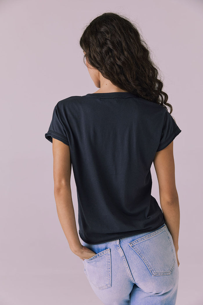 Gator V Neck Licorice Black Tee Womens chaserbrand