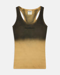 Mustard and brown ombre fitted racer vest with small Hoodrich logo on chest.