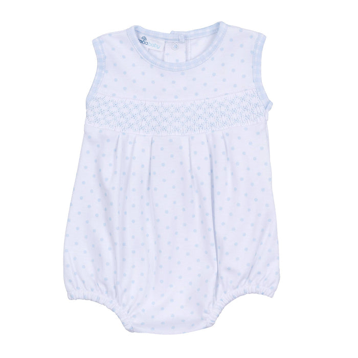Gingham Dots Smocked Sleeveless Bubble in Light Blue magnolia baby