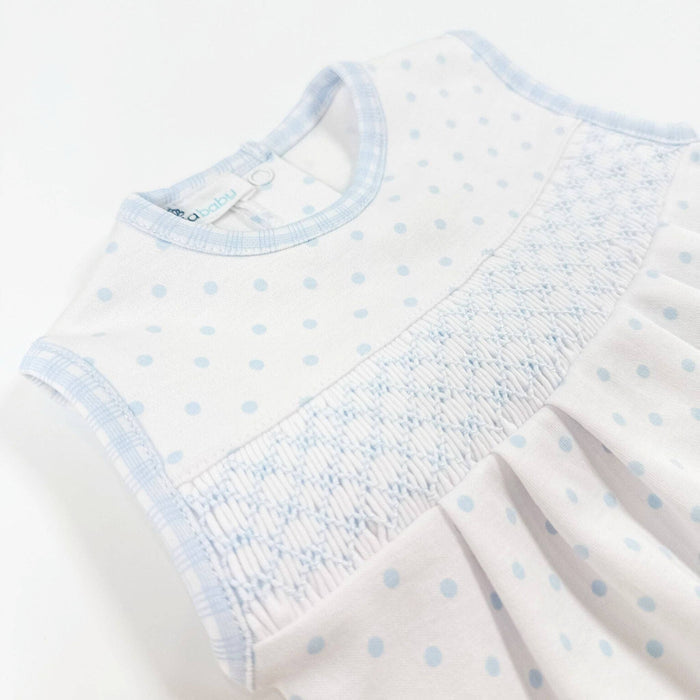 Gingham Dots Smocked Sleeveless Bubble in Light Blue magnolia baby