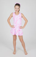 Girls Lux Lettuce Edge Tank, Skort, Scrunchie - 3 PCS Set: SMUDGE TIE DYE FUCHSIA PINK