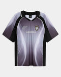 Gray and black sports jersey with branding on a white background