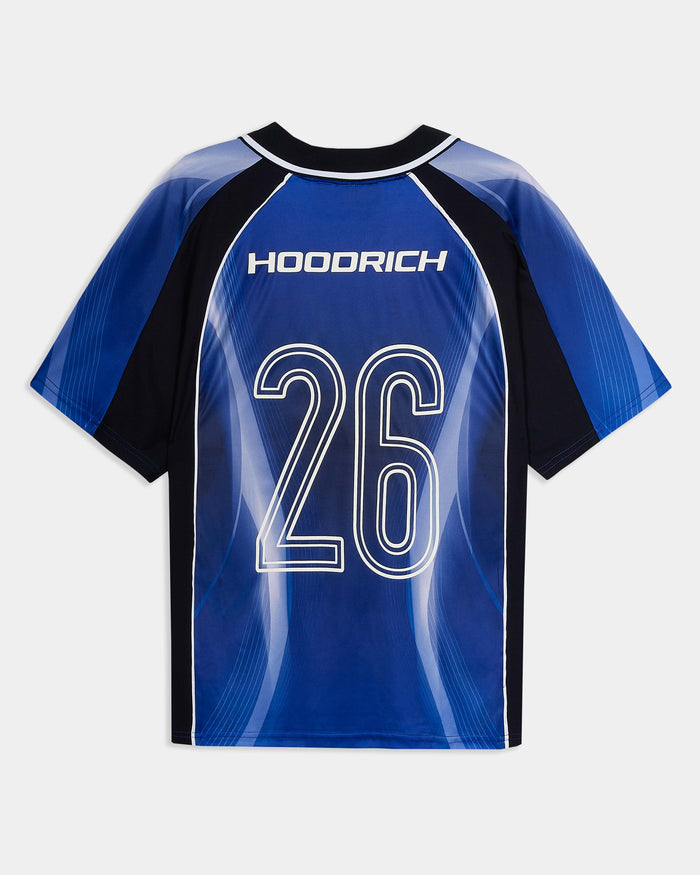 Blue sports jersey with black accents and the number 26 on a white background