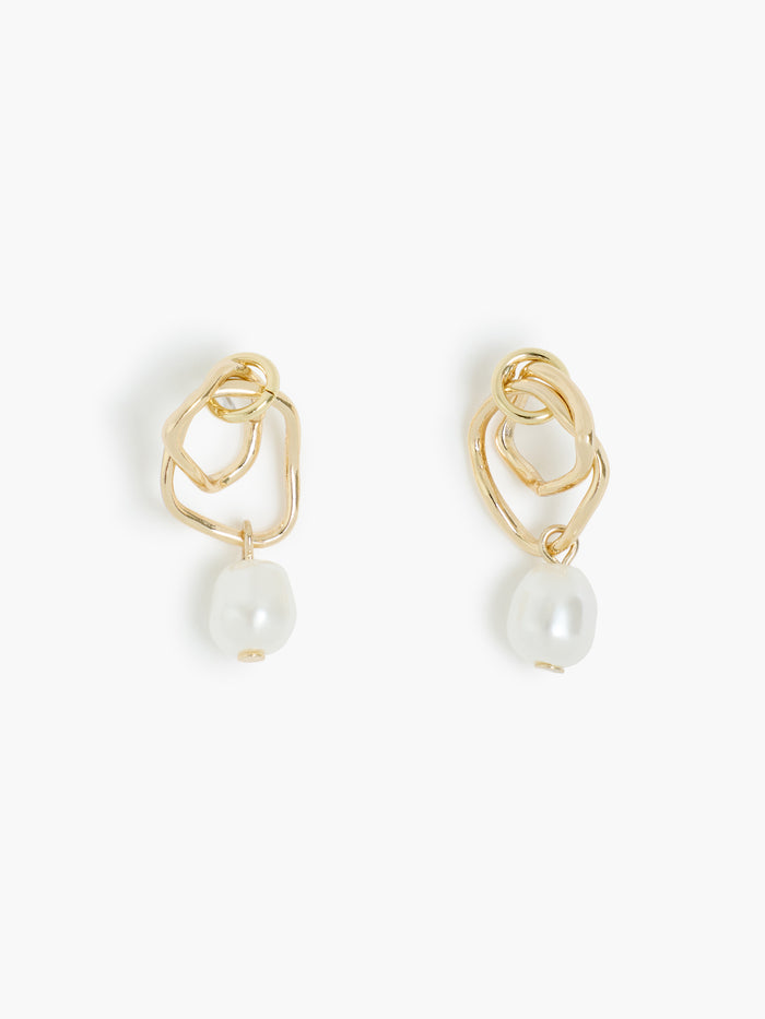 Gold Double Hoop Pearl Drop Earrings