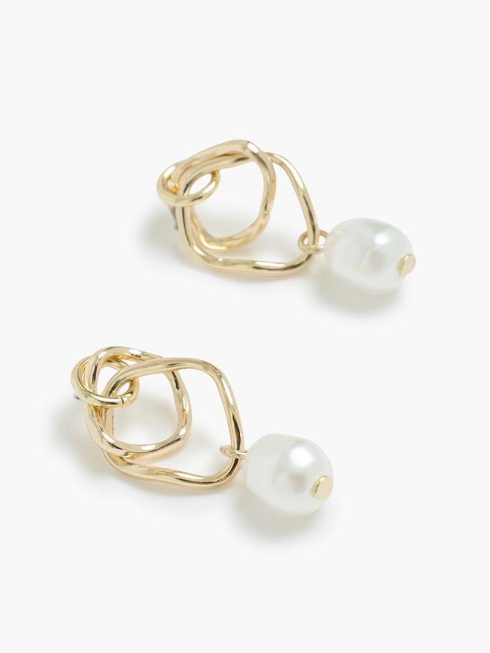 Gold Double Hoop Pearl Drop Earrings