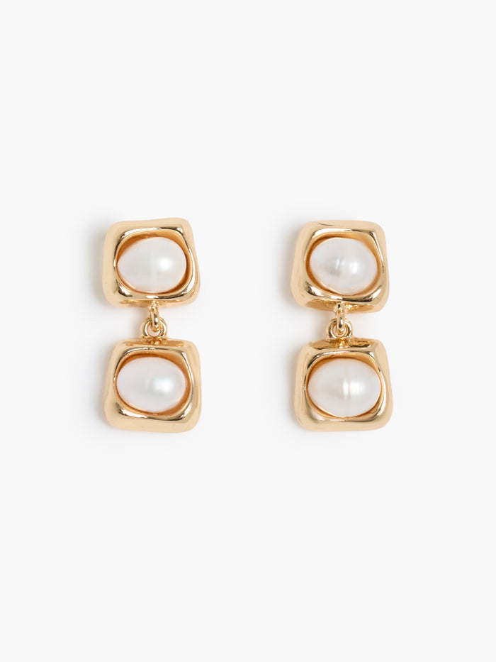Gold Double Pearl Drop Earrings