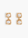 Gold Double Pearl Drop Earrings