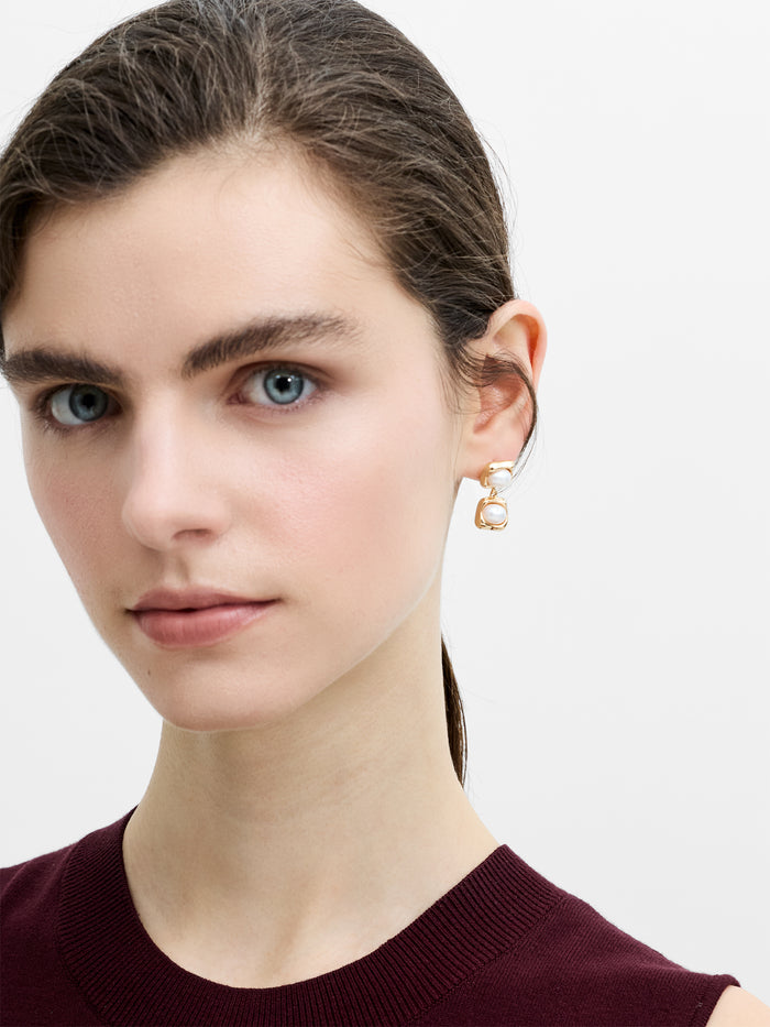 Gold Double Pearl Drop Earrings