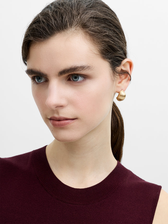 Gold Half Moon Brushed Hoop Earrings
