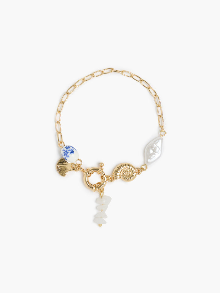 Gold Mixed Bead Charm Bracelet