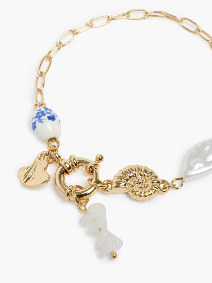 Gold Mixed Bead Charm Bracelet