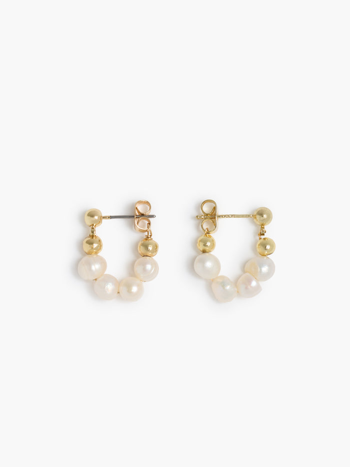 Gold Mixed Bead Pearl Hoop Earrings