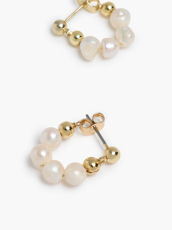 Gold Mixed Bead Pearl Hoop Earrings