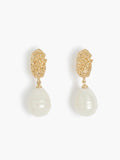 Gold Molten Disc Pearl Drop Earrings