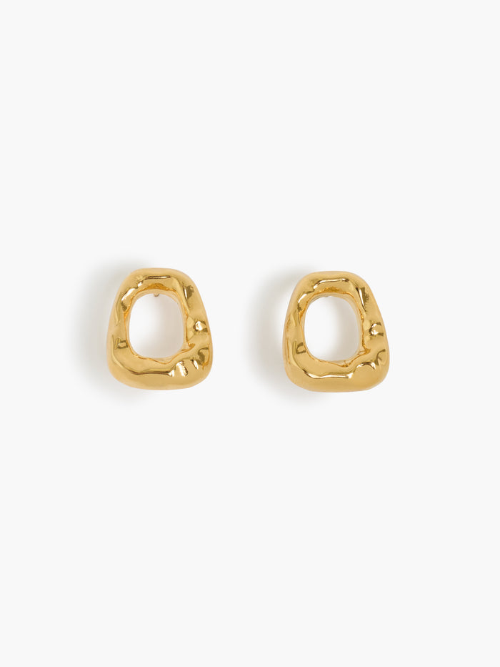 Gold Molten Ring Stud Earrings