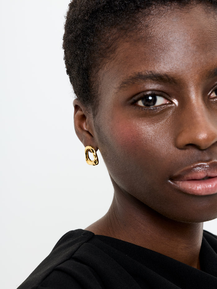 Gold Molten Ring Stud Earrings