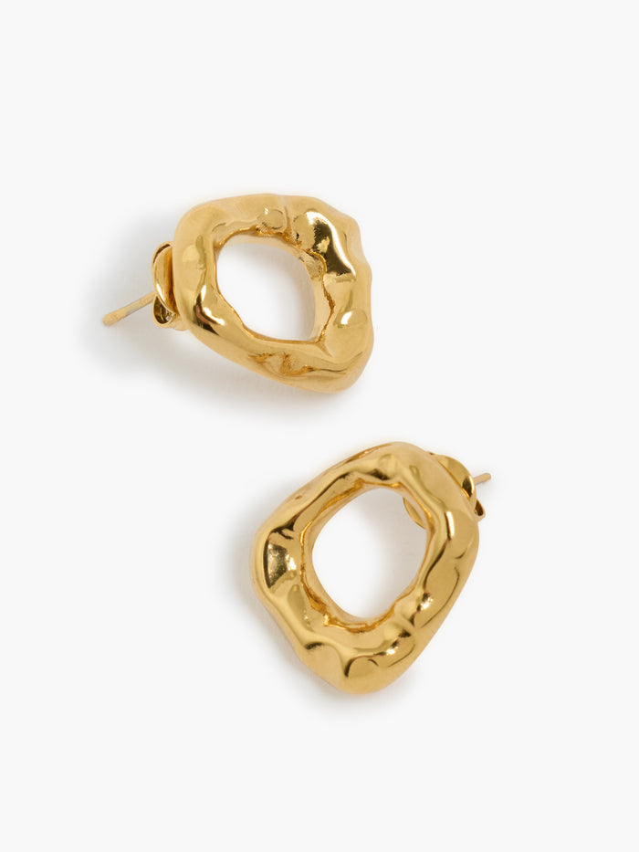 Gold Molten Ring Stud Earrings