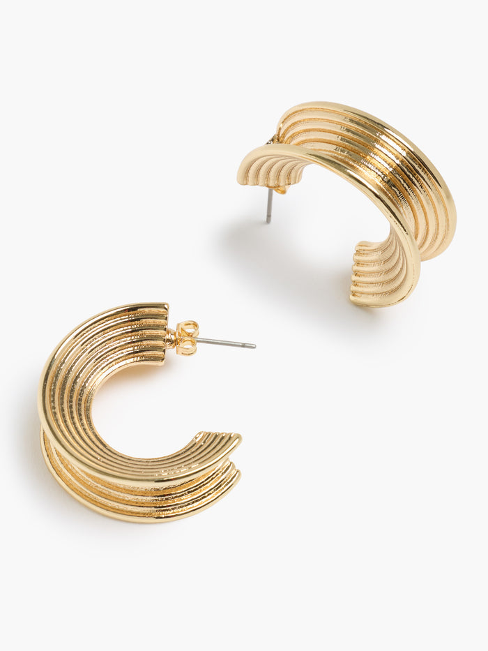 Gold Ridged Half Hoop Earrings