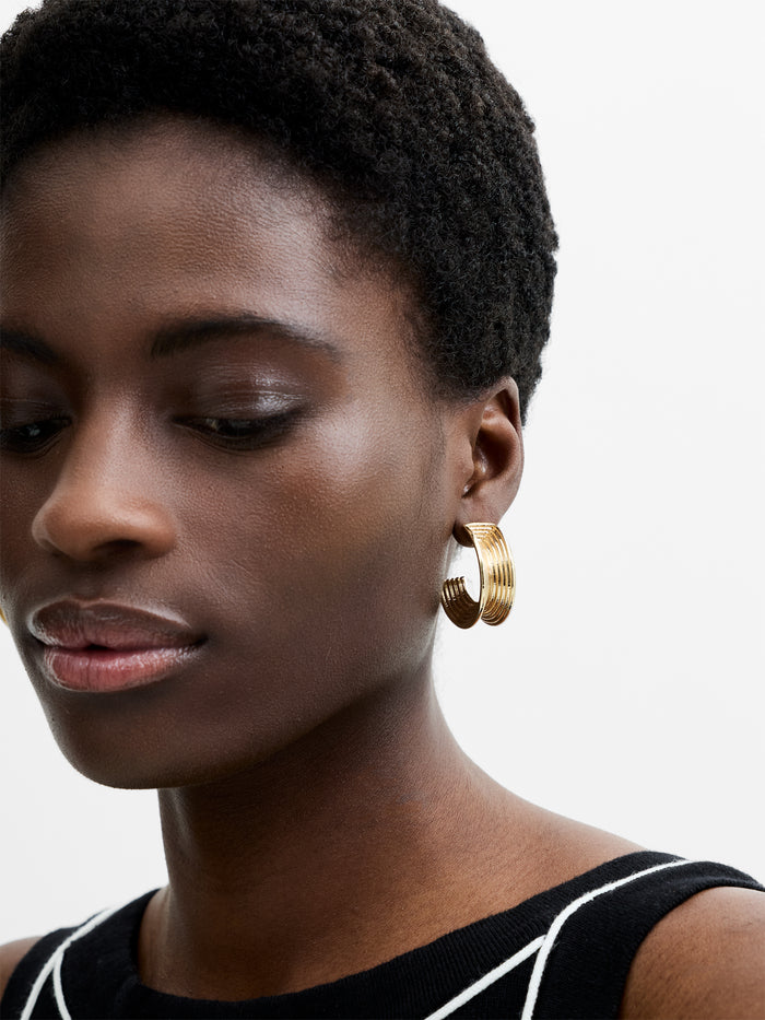 Gold Ridged Half Hoop Earrings