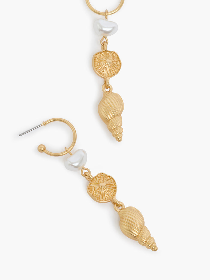 Gold Sea Charm Drop Hoop Earrings