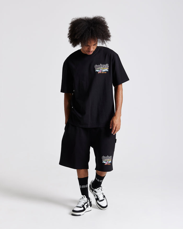 Graff Rave Oversized Shorts - Black/Grey/Pink