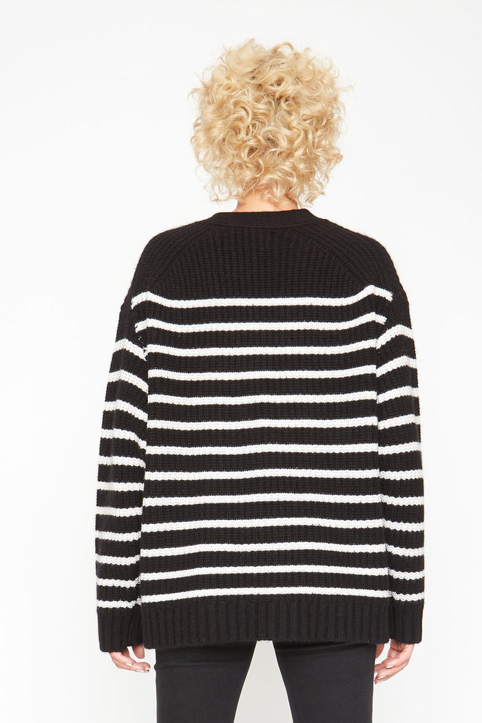Grandpa Cardigan Sweater - Black and White Stripe WOMENS chaserbrand