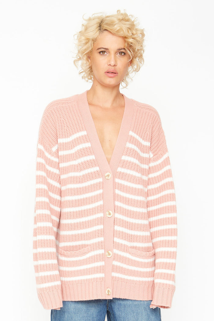 Grandpa Cardigan Sweater - Pink and White Stripe WOMENS chaserbrand