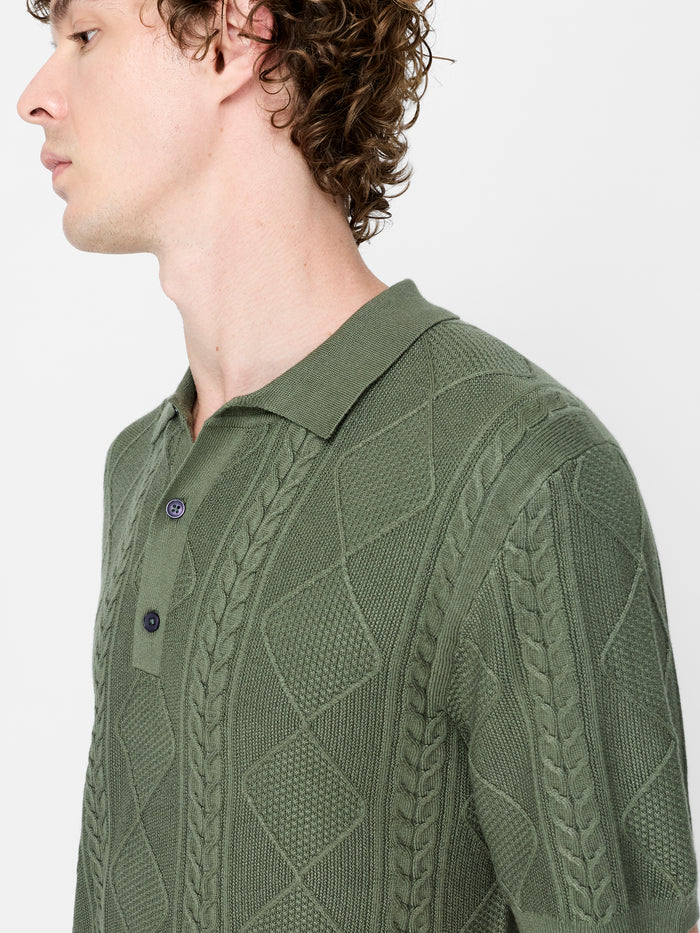 Green Harlequin Knit Short Sleeve Polo Shirt