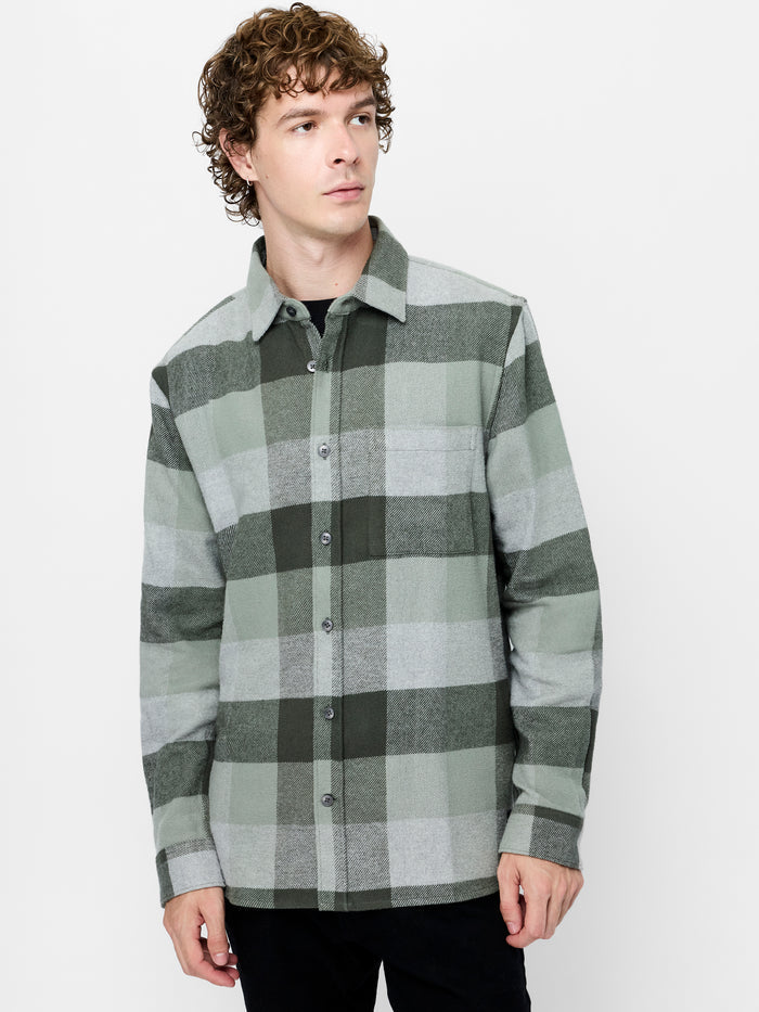 Green Large Check Flannel Overshirt