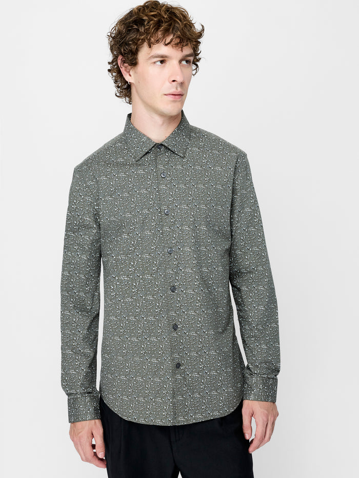 Green Leaf Print Regular Fit Shirt