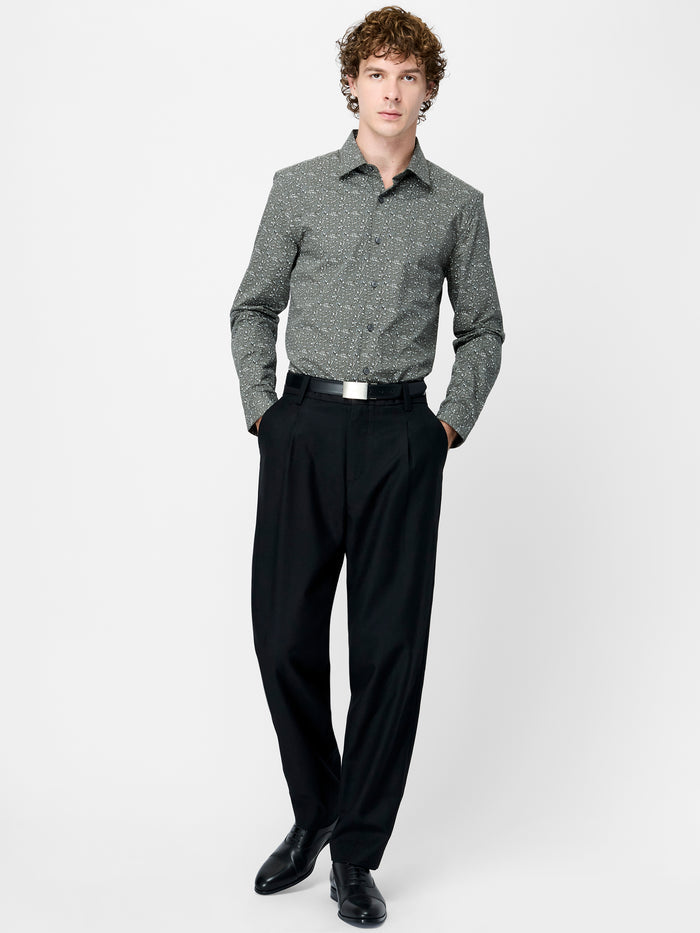 Green Leaf Print Regular Fit Shirt
