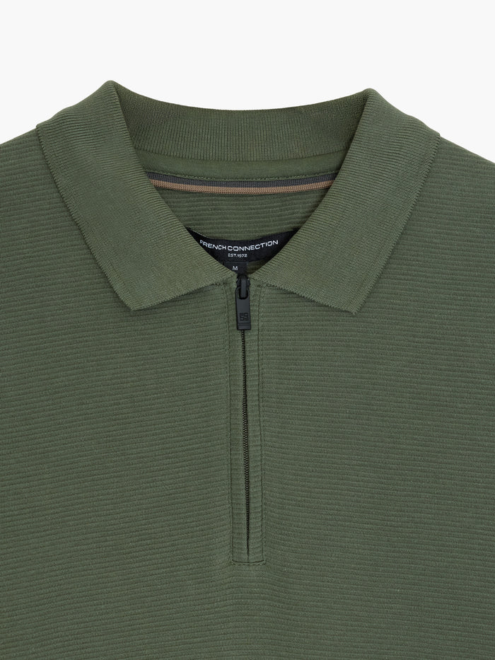 Green Ottoman Half Zip Long Sleeve Polo Shirt