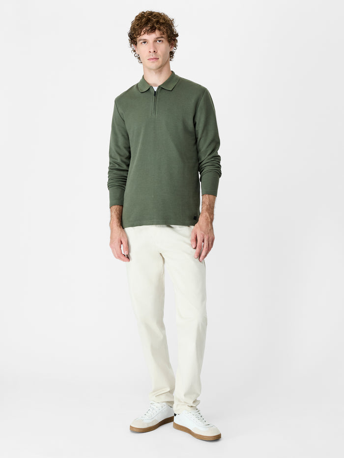 Green Ottoman Half Zip Long Sleeve Polo Shirt