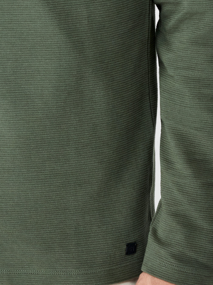 Green Ottoman Half Zip Long Sleeve Polo Shirt
