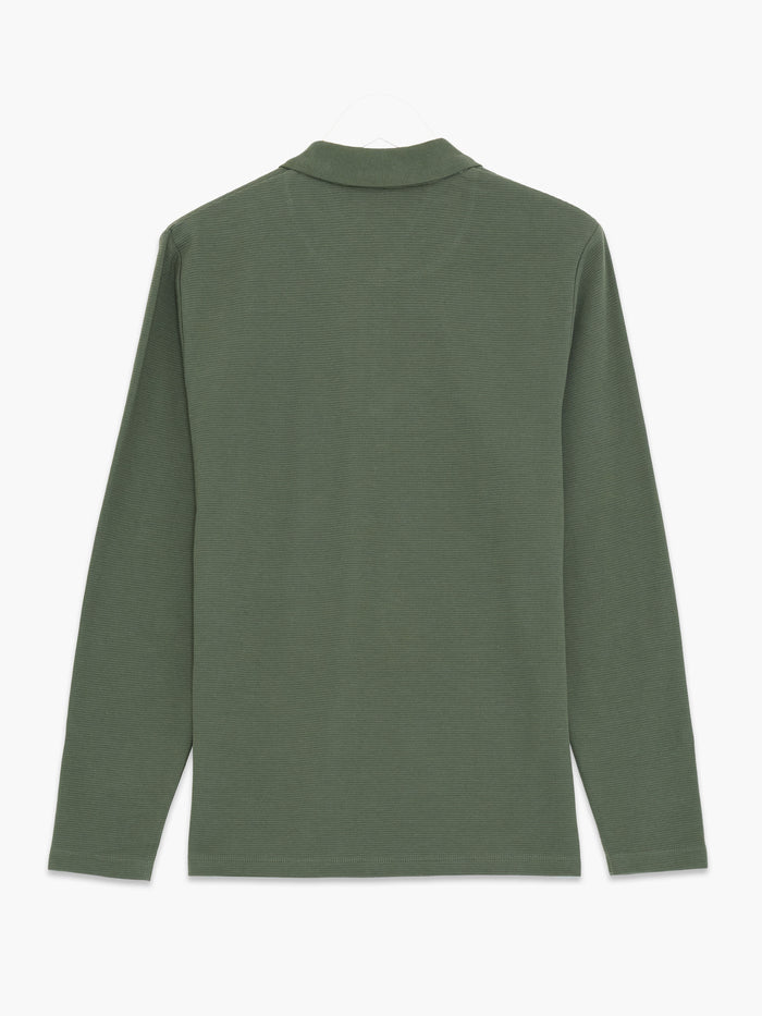 Green Ottoman Half Zip Long Sleeve Polo Shirt