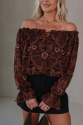 Halle Ruffle Top- Brown Multi