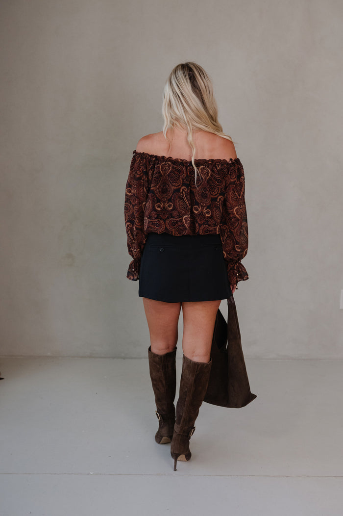Halle Ruffle Top- Brown Multi