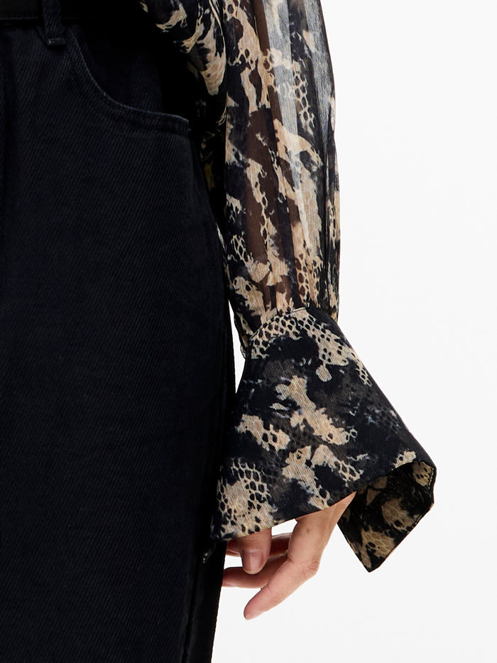 Hallie Black Snake Crinkle Tie Neck Blouse