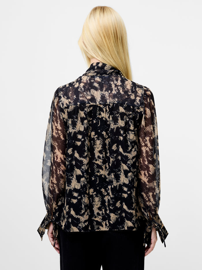 Hallie Black Snake Crinkle Tie Neck Blouse