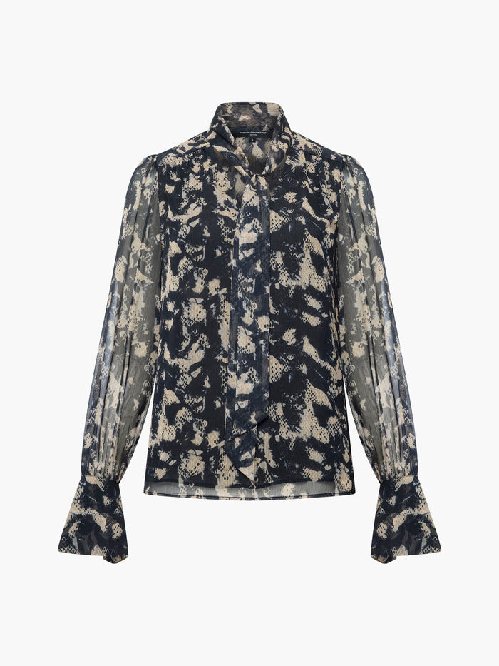 Hallie Black Snake Crinkle Tie Neck Blouse