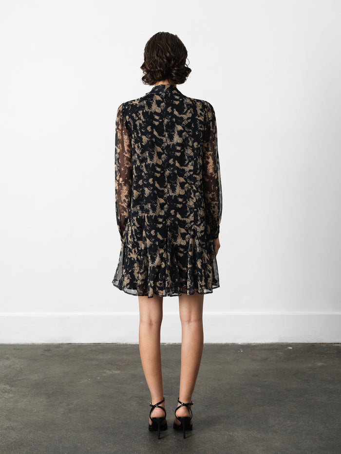 Hallie Black Snake Print Chiffon Mini Dress