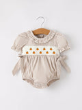 Halloween & Thanksgiving Pumpkin Embroidery Smock Plaid Baby Girl Romper