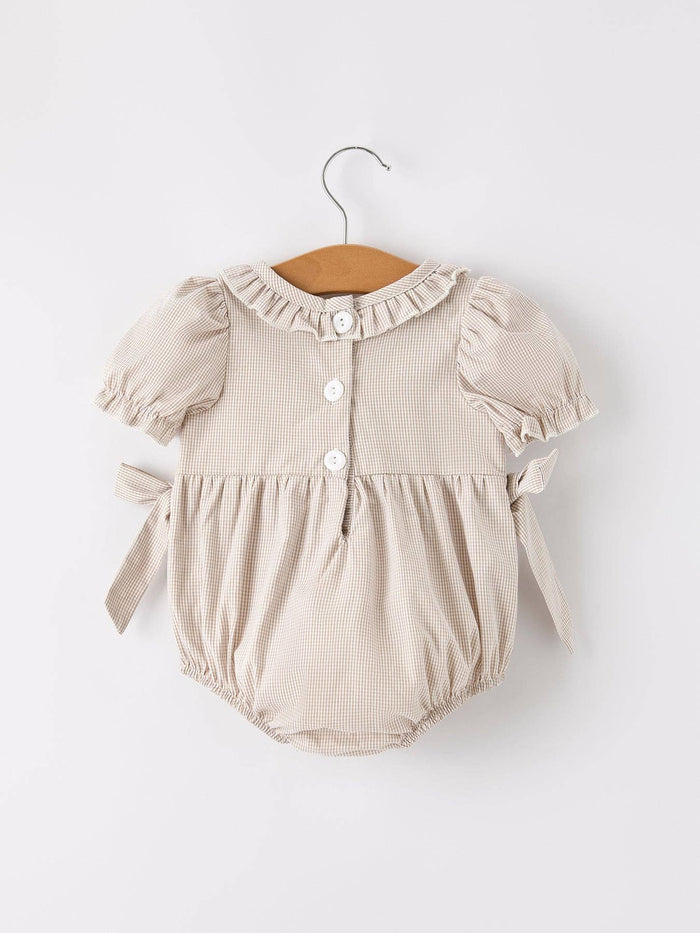 Halloween & Thanksgiving Pumpkin Embroidery Smock Plaid Baby Girl Romper